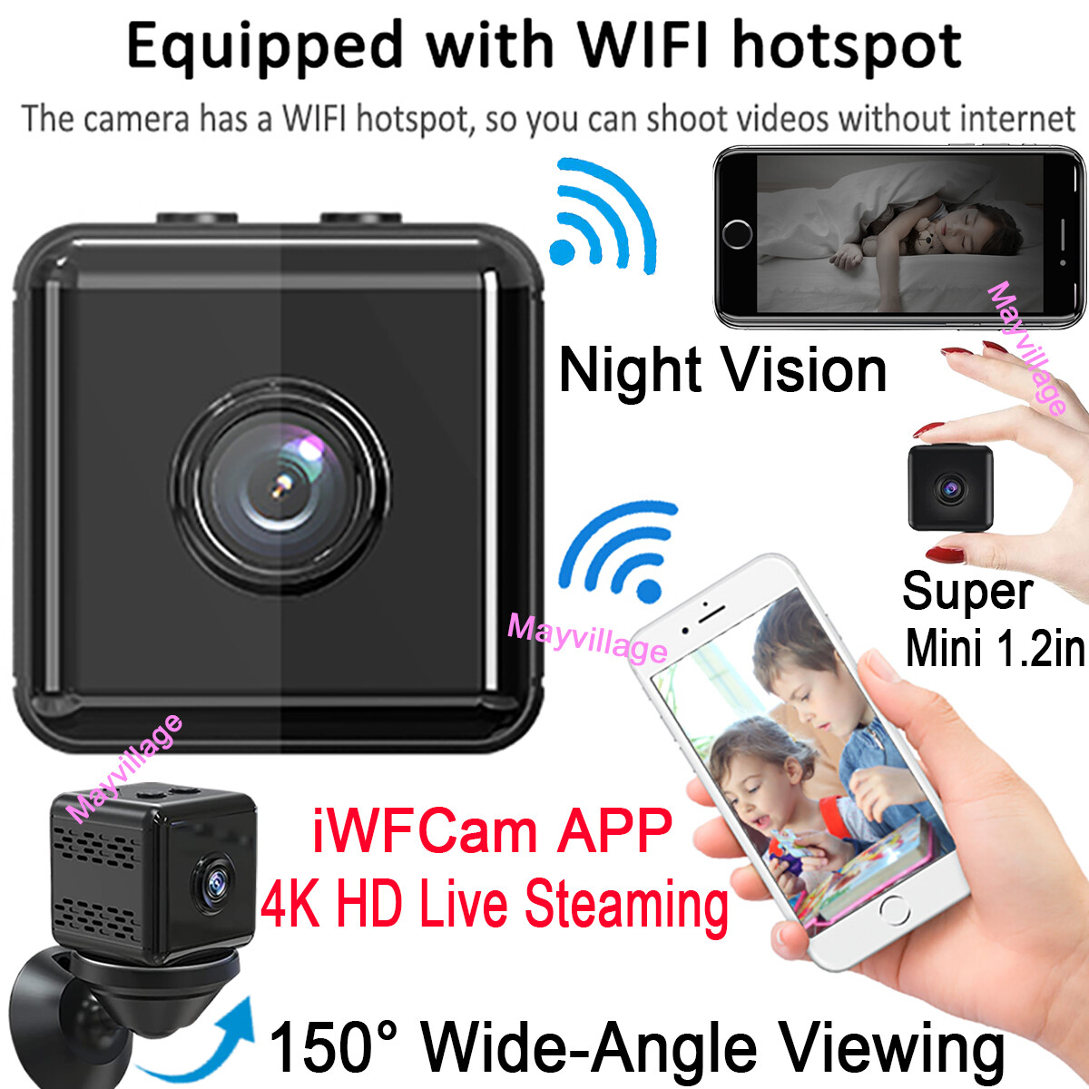 Mini App WiFi Hidden Camera 4K Motion Detection Night Vision Home Security Cam