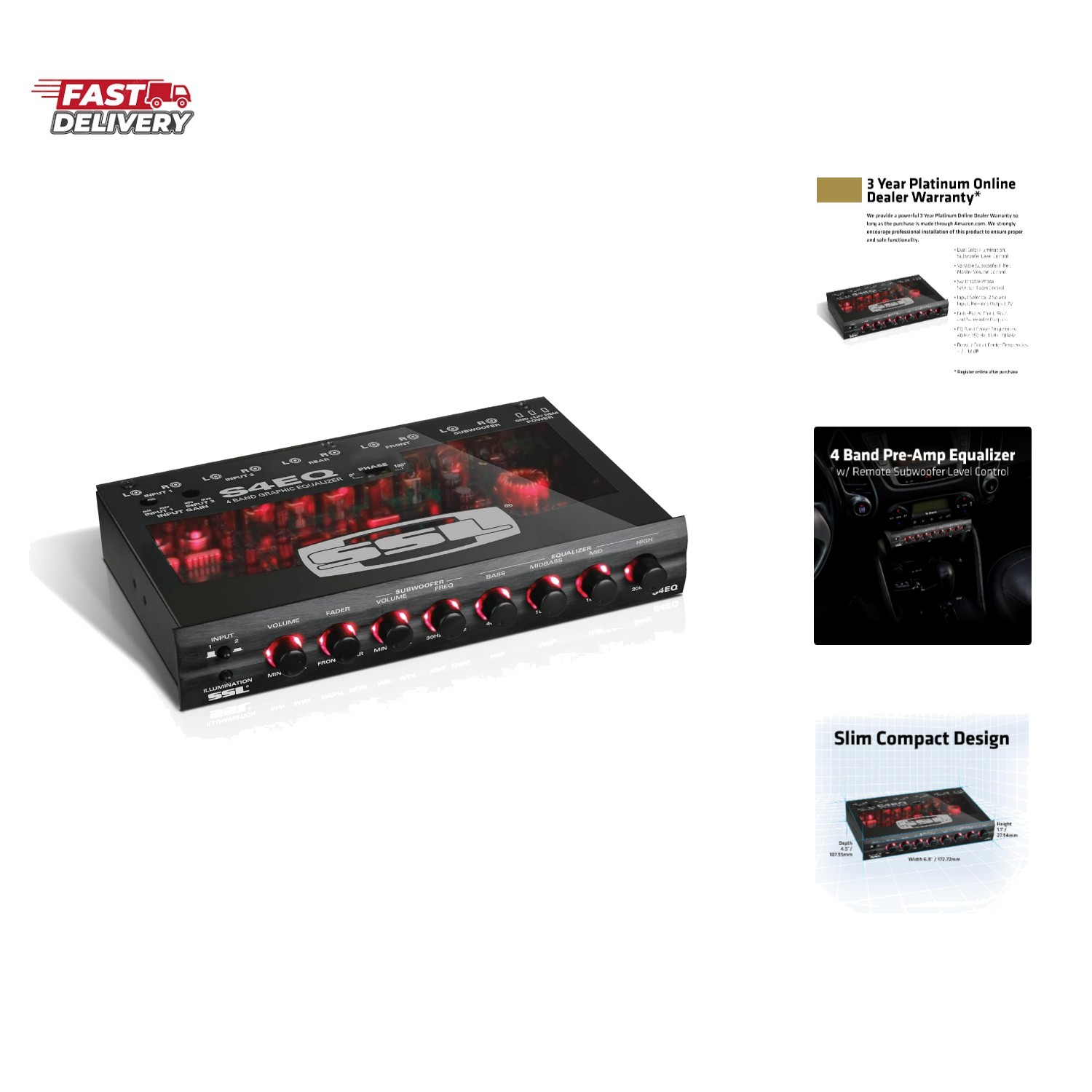 4 Band Pre-Amp Car Audio Stereo Equalizer - Gold-Plated Front/Rear and Subwoo...