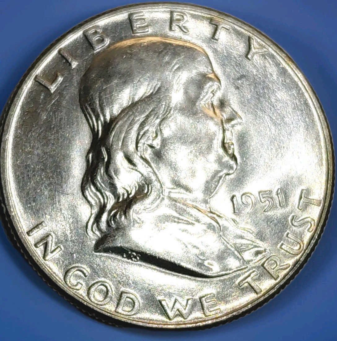 1951 Franklin Half Dollar 50C Silver 0.900 Business Strike Philadelphia KM#199