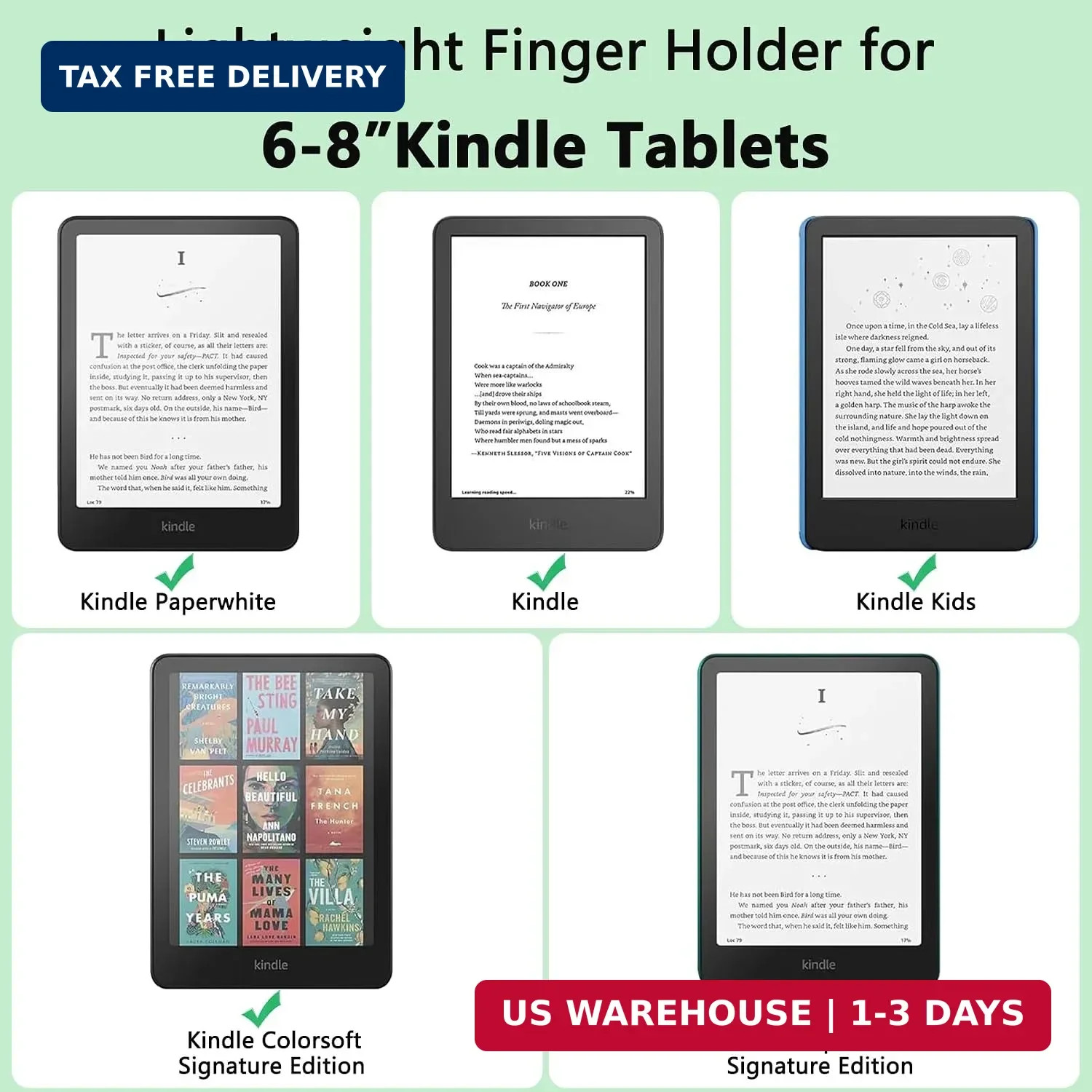Fotbor 3 Pack Ergonomic Hand Strap for Kindle & Tablets - Lying Reading Essentia