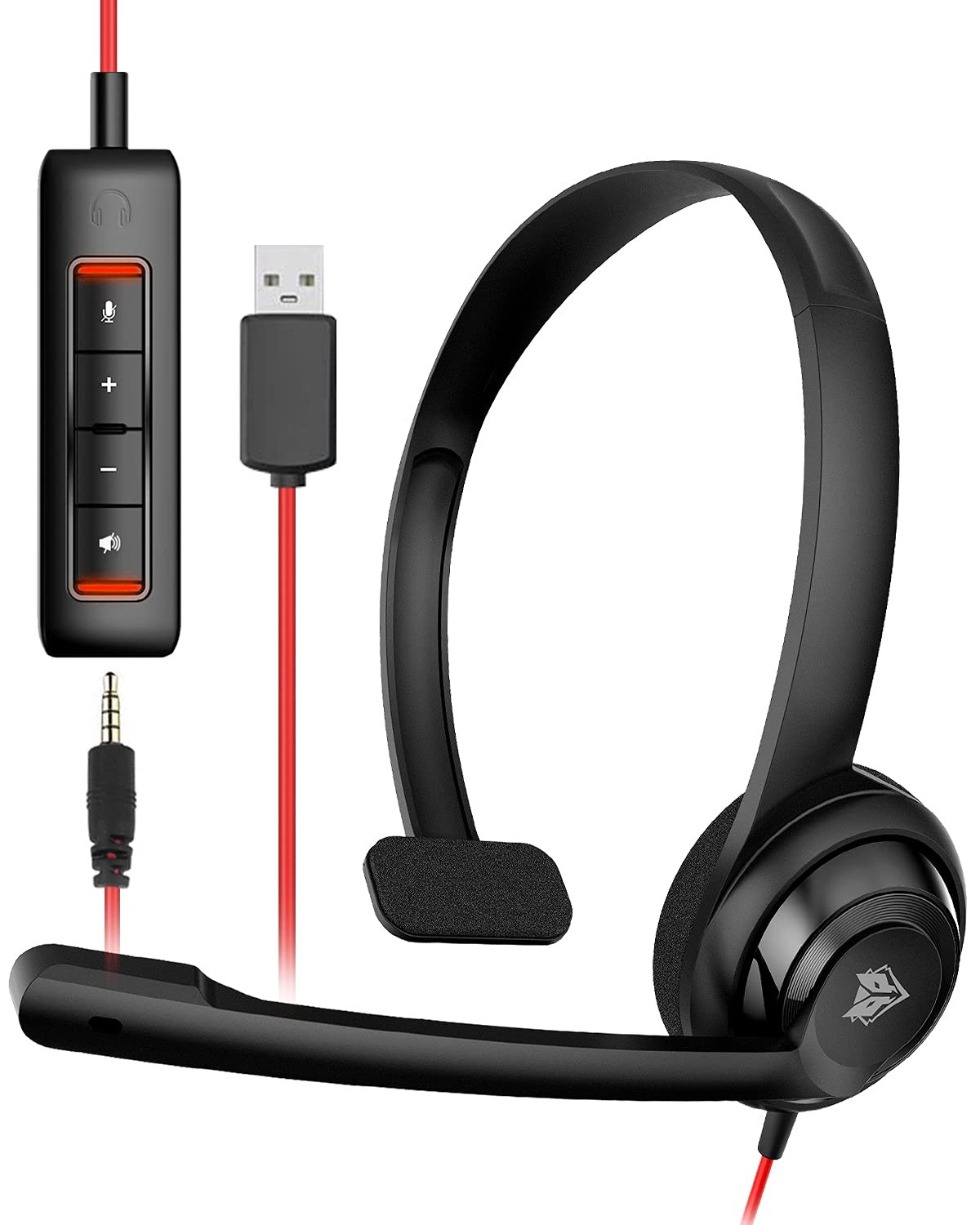 HW02 USB Headset with Microphone Noise Cancelling &in-line Control, Ultra Com...