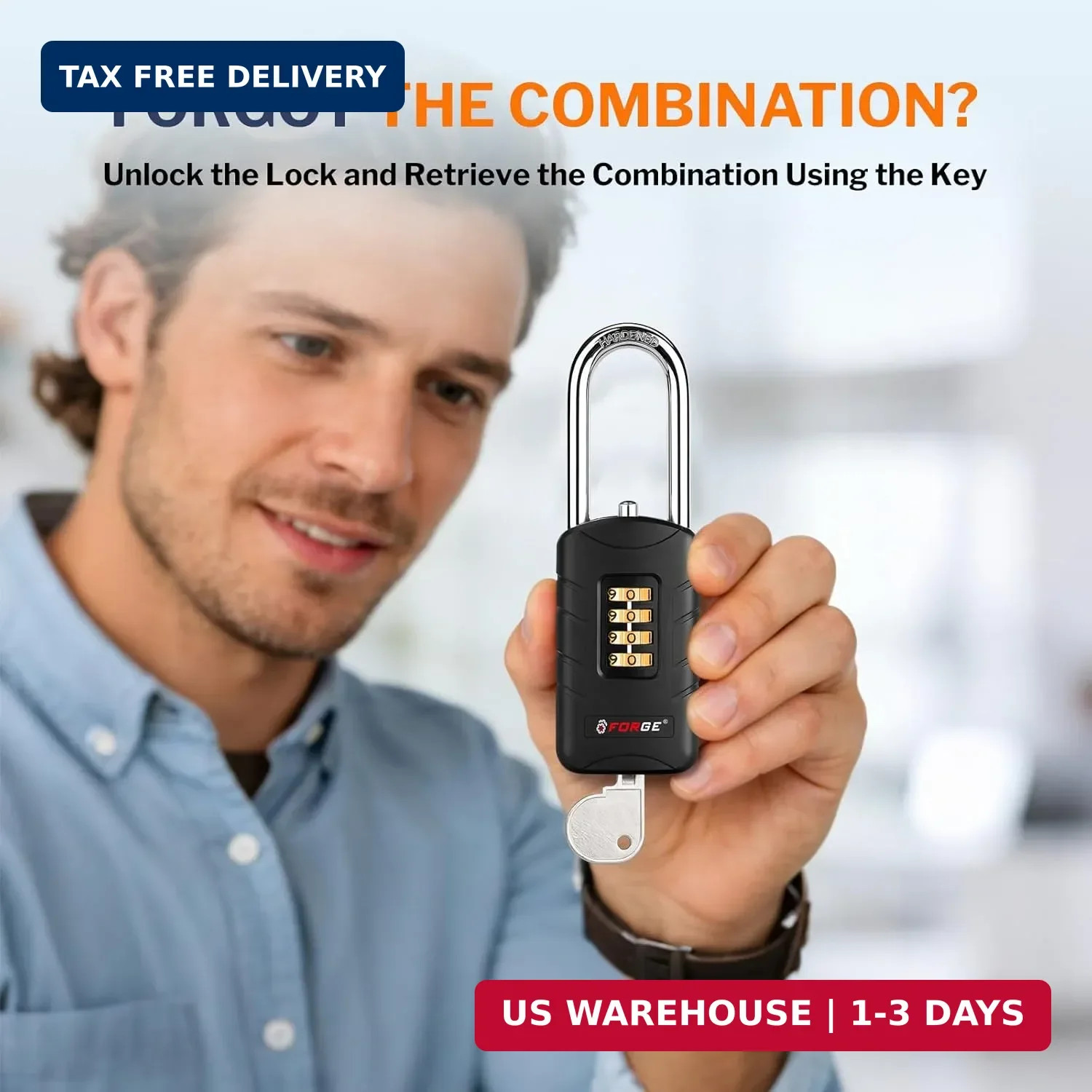 Forge 4-Digit Combination Padlock with Backup Keys, Recover Forgotten Code, Wate