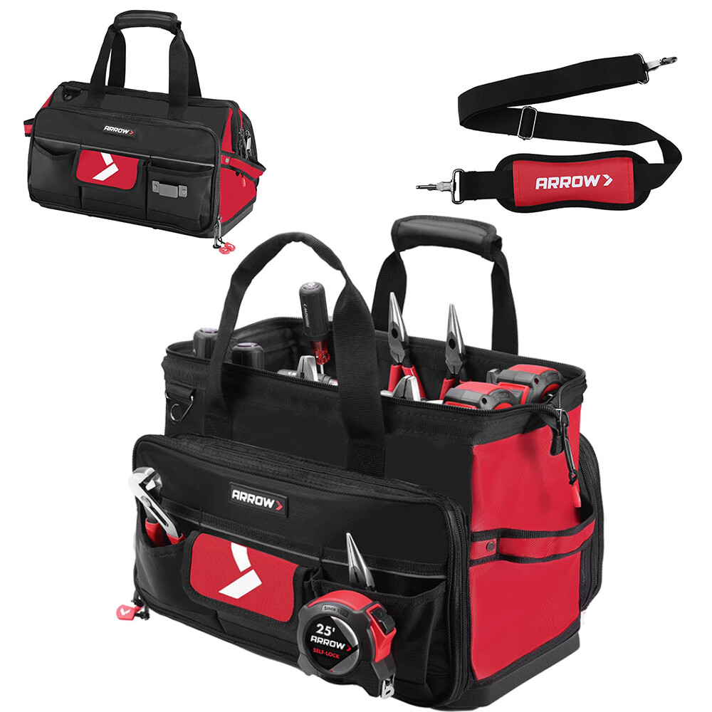 ARROW 17" Large Heavy Duty Tool Bag Zippered Wide Open Mouth Toolbag w/36 Pocket