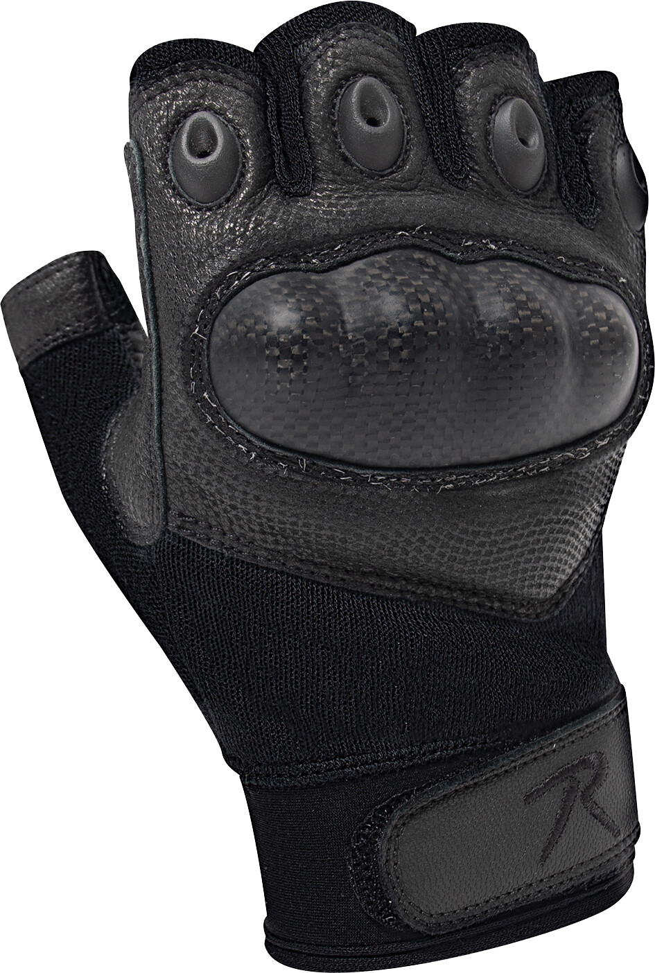 Black Carbon Fiber Hard Knuckle Fingerless Gloves Tactical Cut & Fire Resistant