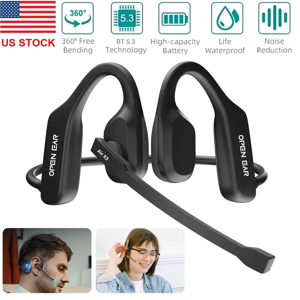 Trucker Bluetooth 5.3 Open Ear Wireless Headset With Dual Noise Cancelling Mic