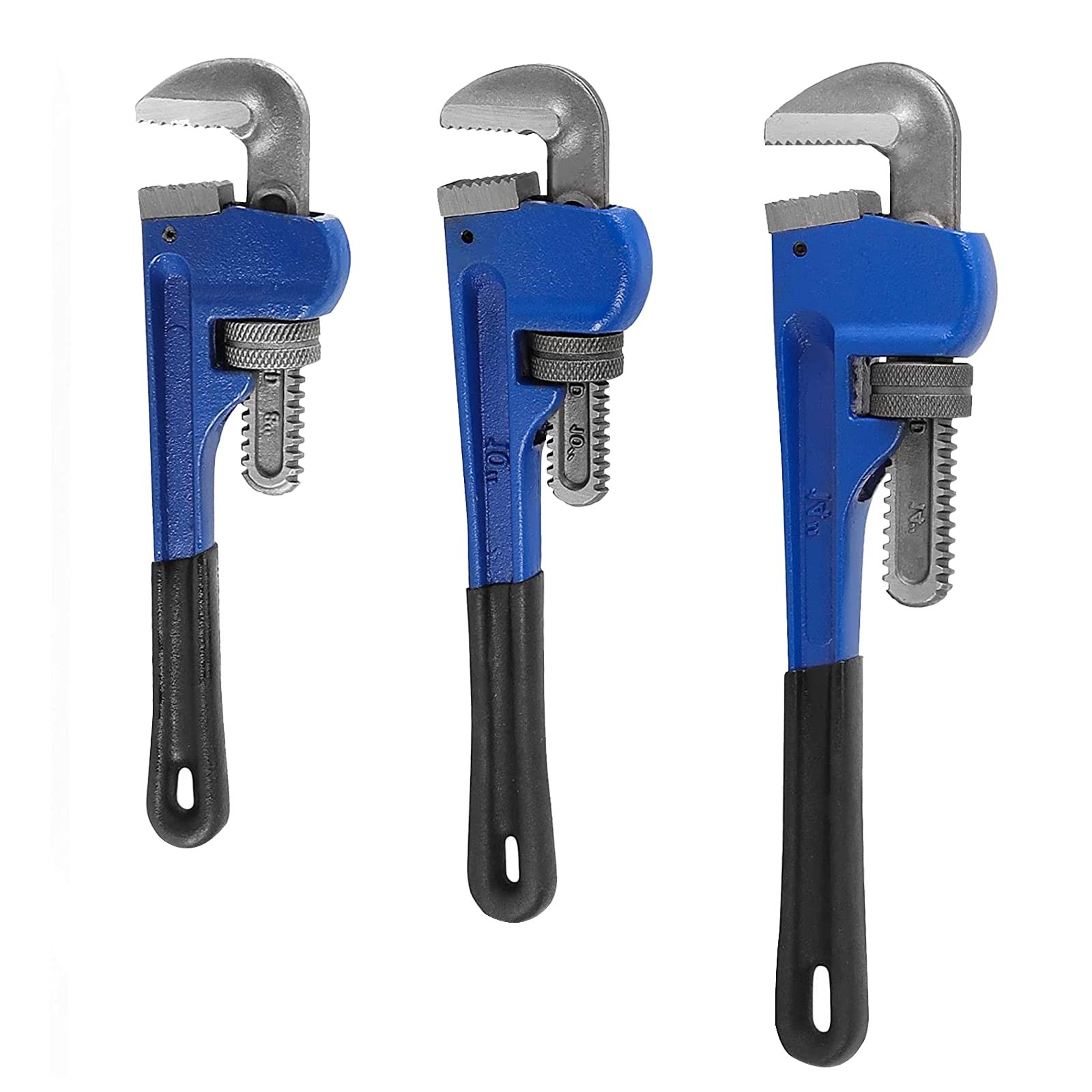3 Piece Heavy Duty Plumbers Pipe Wrench Set, 8" 10" 14" Heat Treated Adjustab...