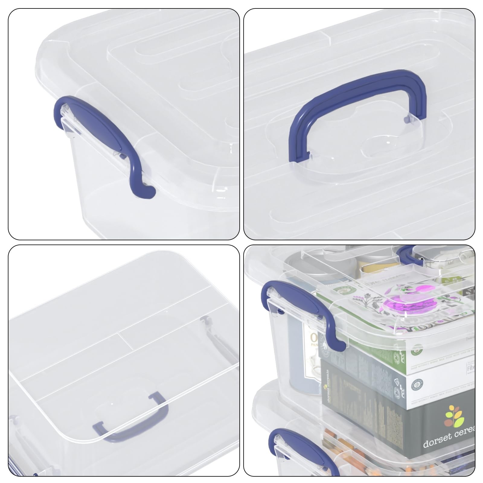 2 PCS 8 Quart Clear Plastic Latching Boxes Handles Storage Tote Lids Organizer