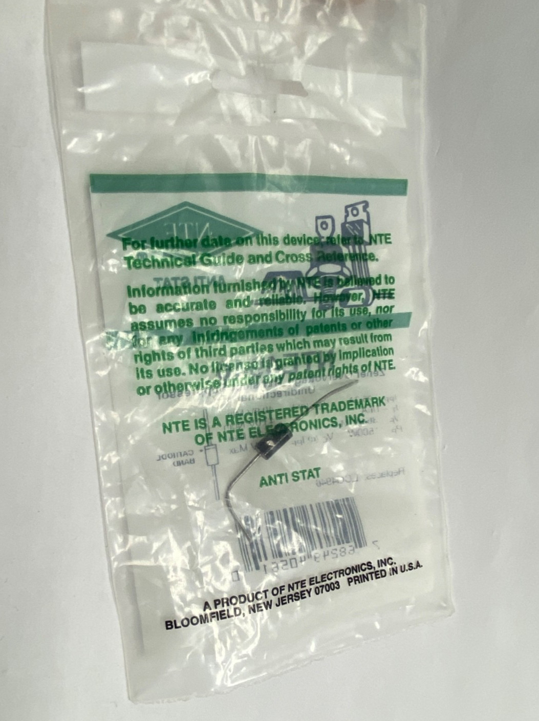 NTE4946 Zener Overvoltage Transient Suppressor 43.0V nominal breakdown