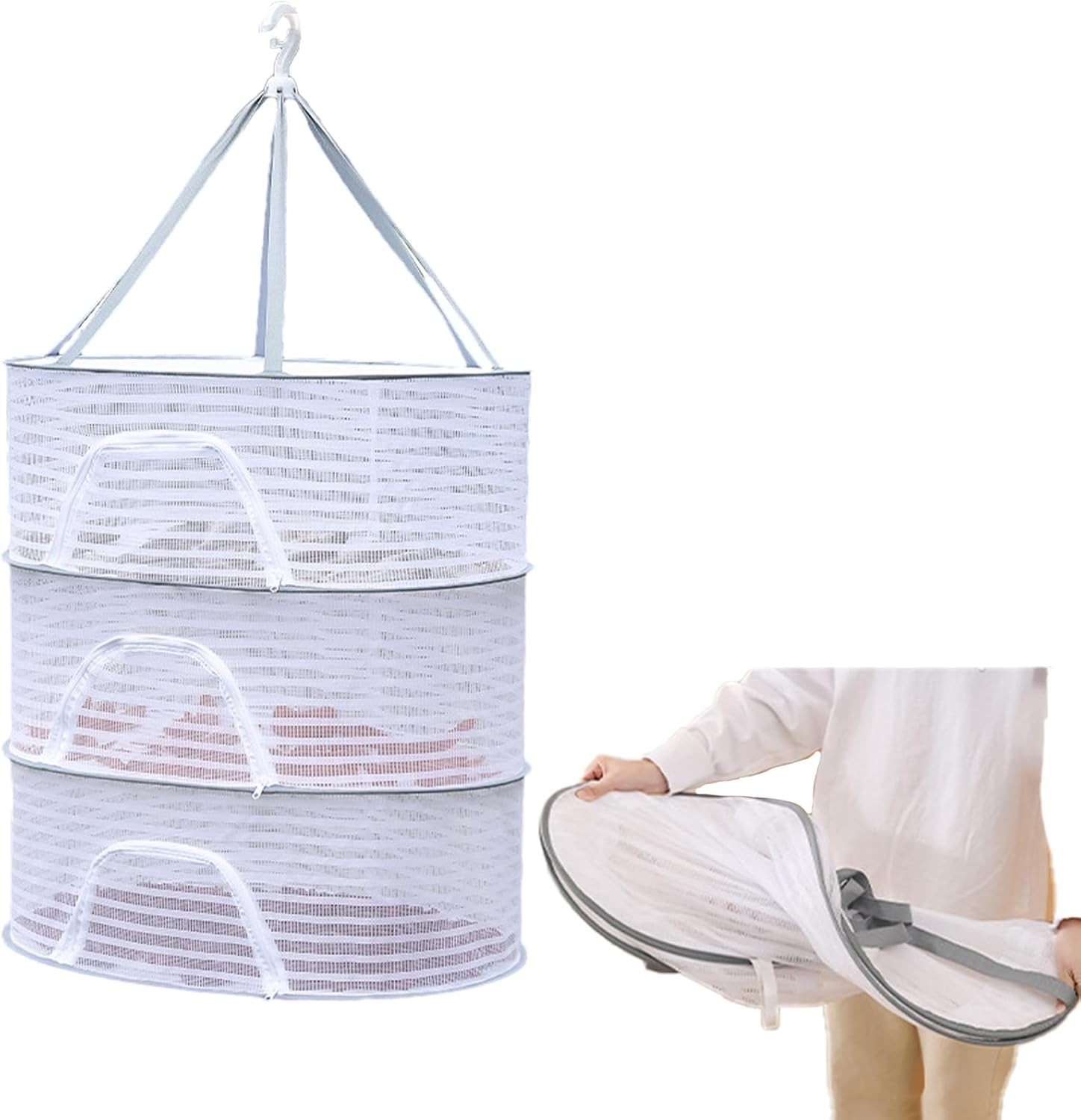 Herb Drying Rack 3-Layer Foldable Hanging Mesh Drying Net with Zipper