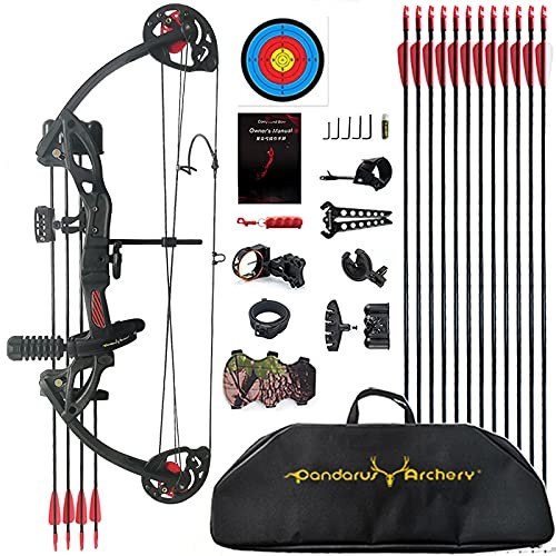 PANDARUS Compound Bow Archery for Youth 27-3/4", Black Right-Handed Pro Bag