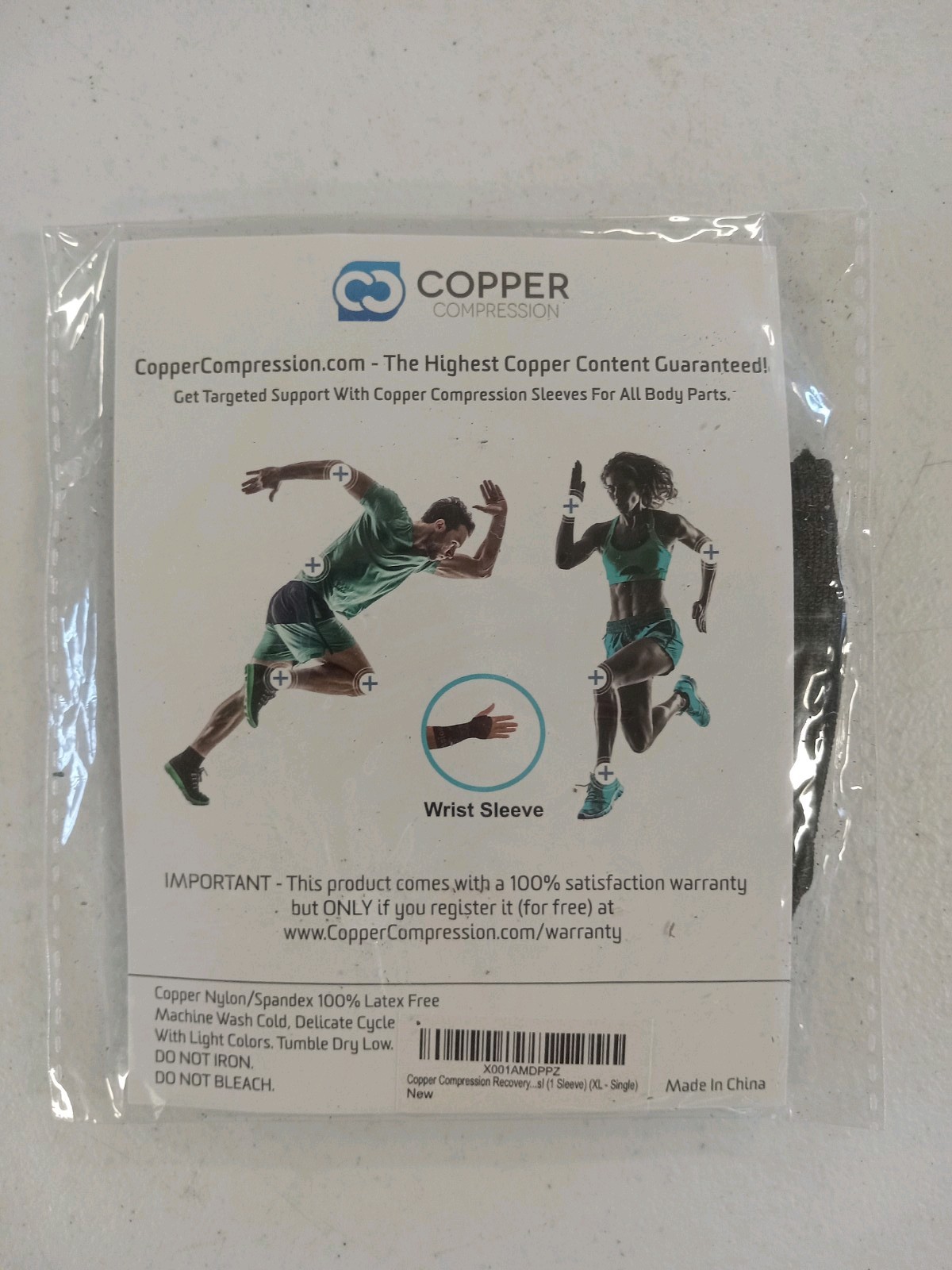 Copper Compression Wrist Sleeve Black XL 1 SLEEVE