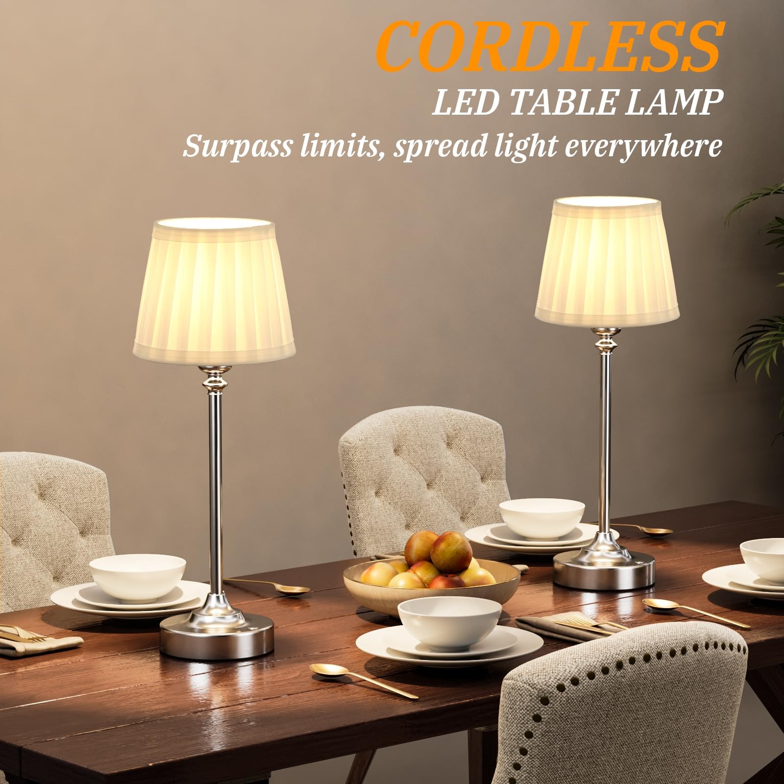 Kakanuo Cordless Table Lamp Rechargeable Silver - 4000mAh Battery, Dimmable