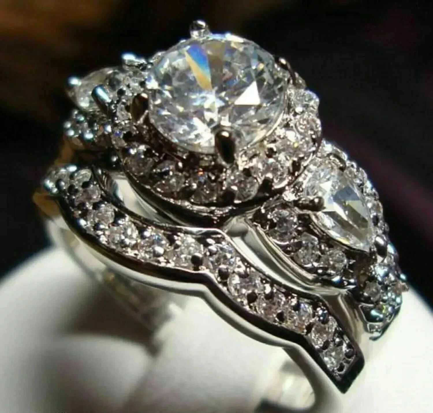 3Ct Round Cut Lab-Created Diamond Wedding Bridal Ring Set 14K White Gold Plated