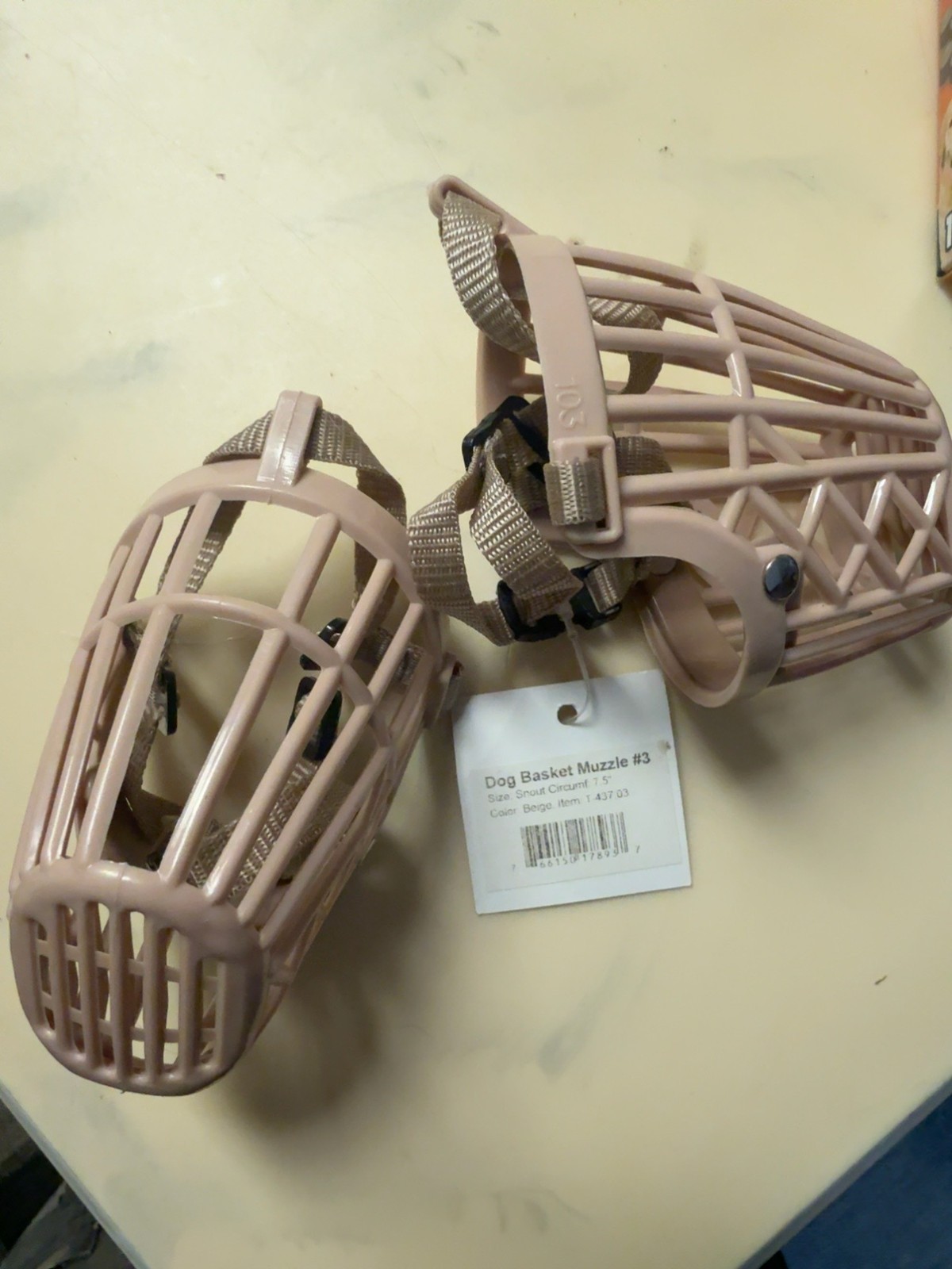 Lot of 2 New Dog Basket Muzzles Size #3 Beige Plastic Adjustable 7.5" Snout NOS