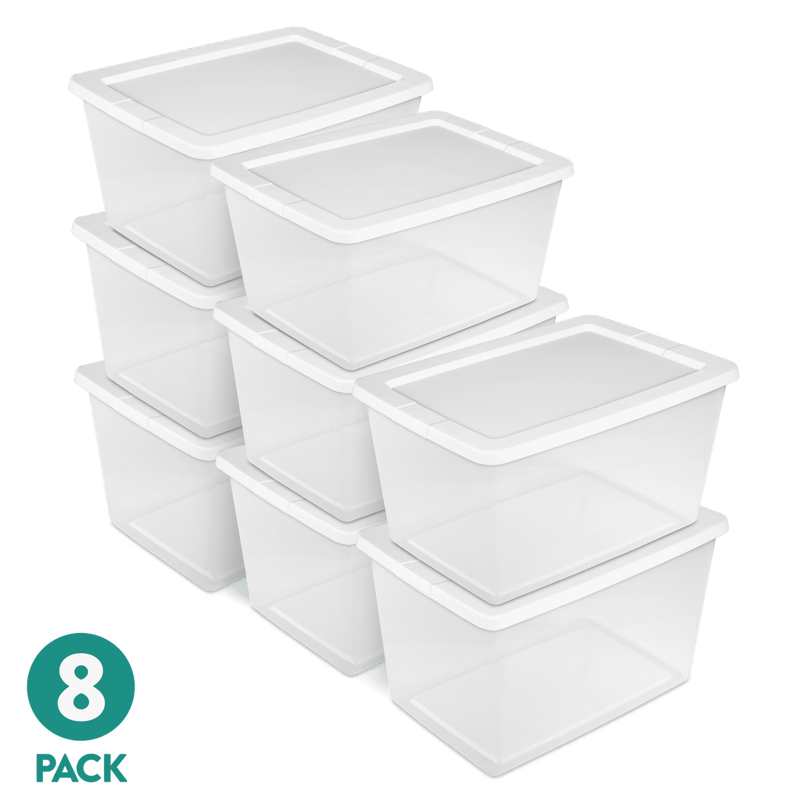 Sterilite 58 Qt Clear Plastic Storage Box Container Snap-on Lid White 8 Pack New