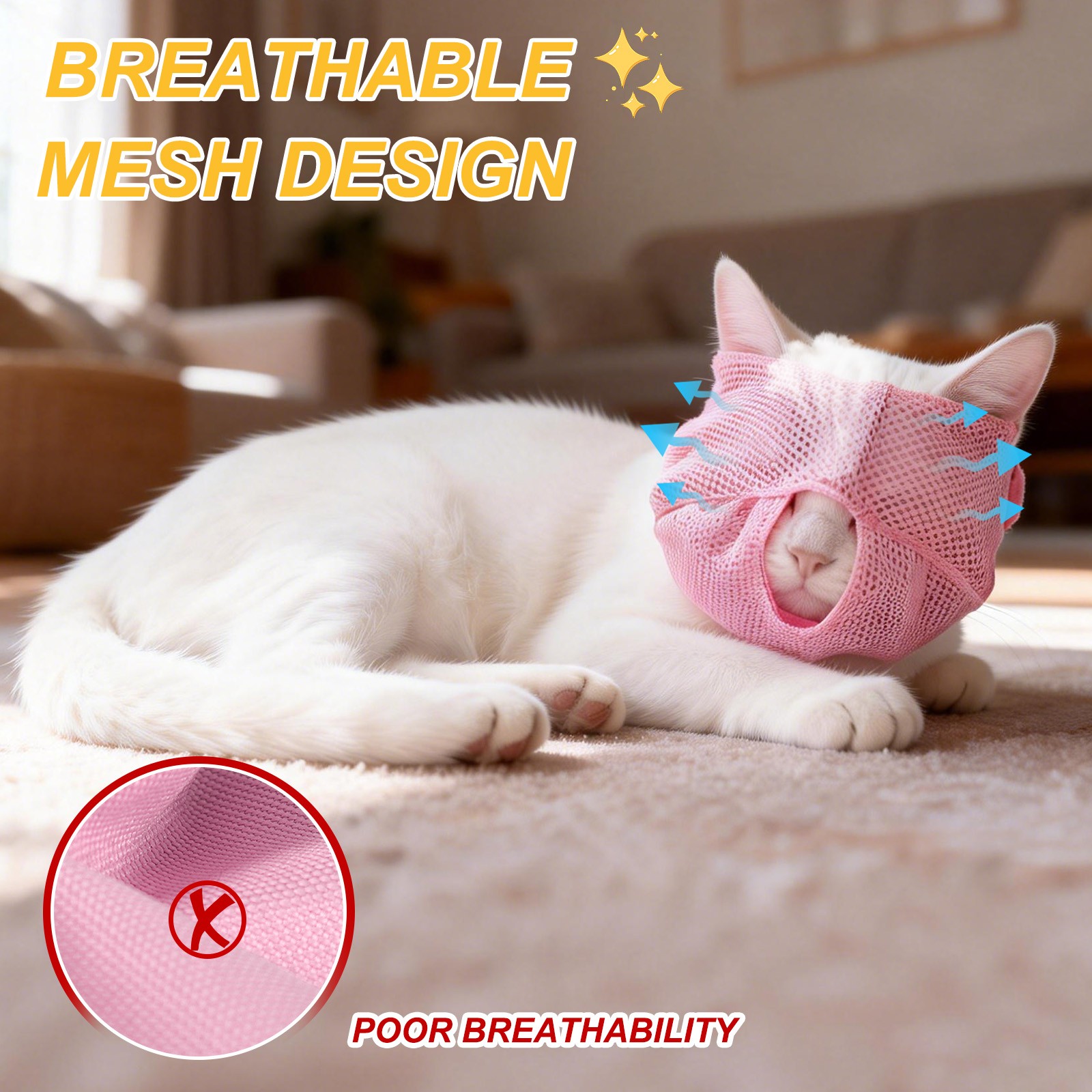 Cat Muzzle Breathable Mesh Muzzle Circumference 7-9 Inches Gray