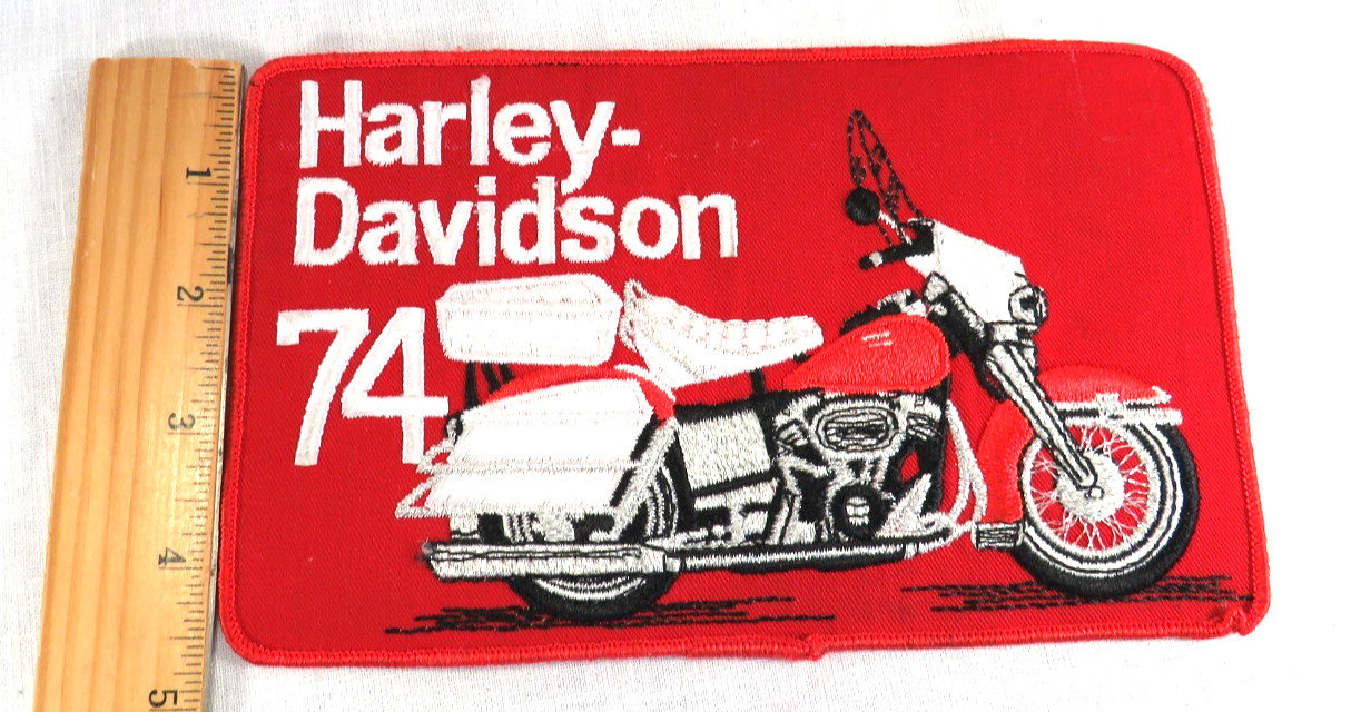 HARLEY DAVIDSON PATCH RED & WHITE & SILVER 8" X 4 3/4" ELECTRAGLIDE AMF 74