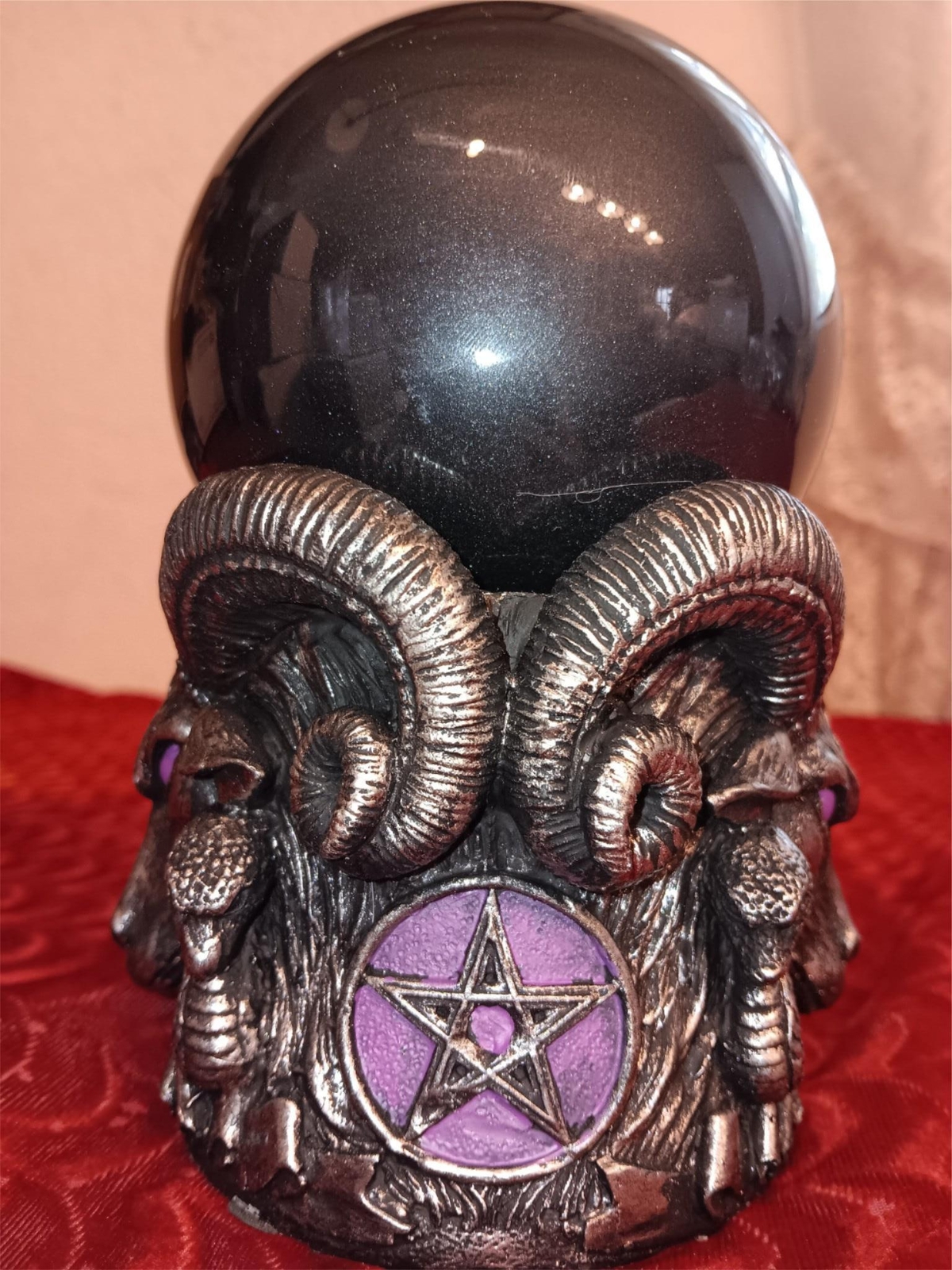 DEMONIC SATANIC WITCHCRAFT SWIRLING CRYSTAL BALL DECOR - BAPHOMET RAM DEVIL