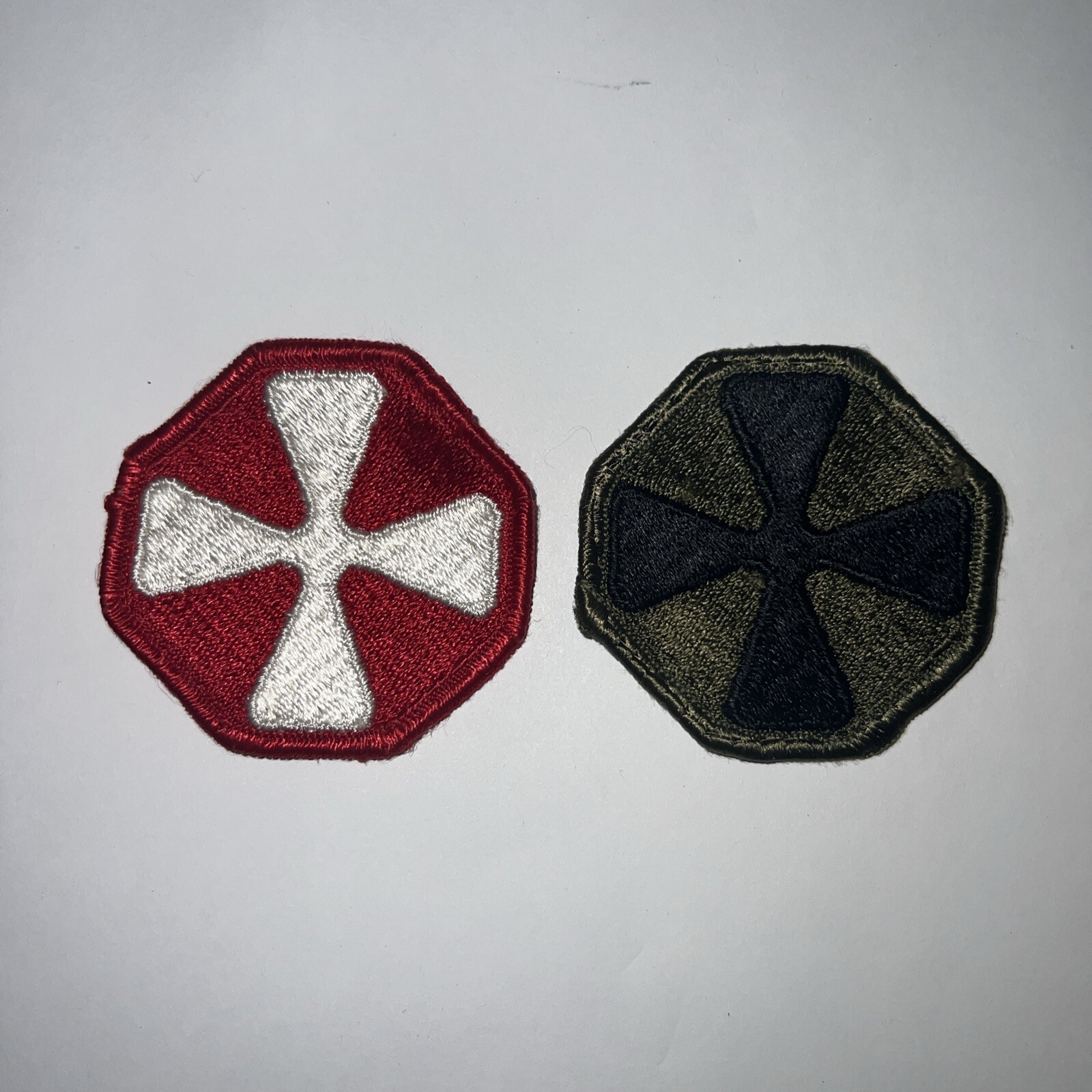 8th ARMY PATCH VIETNAM WAR ERA PATCH Subdued and Color Set - W/ Merrowed Edge