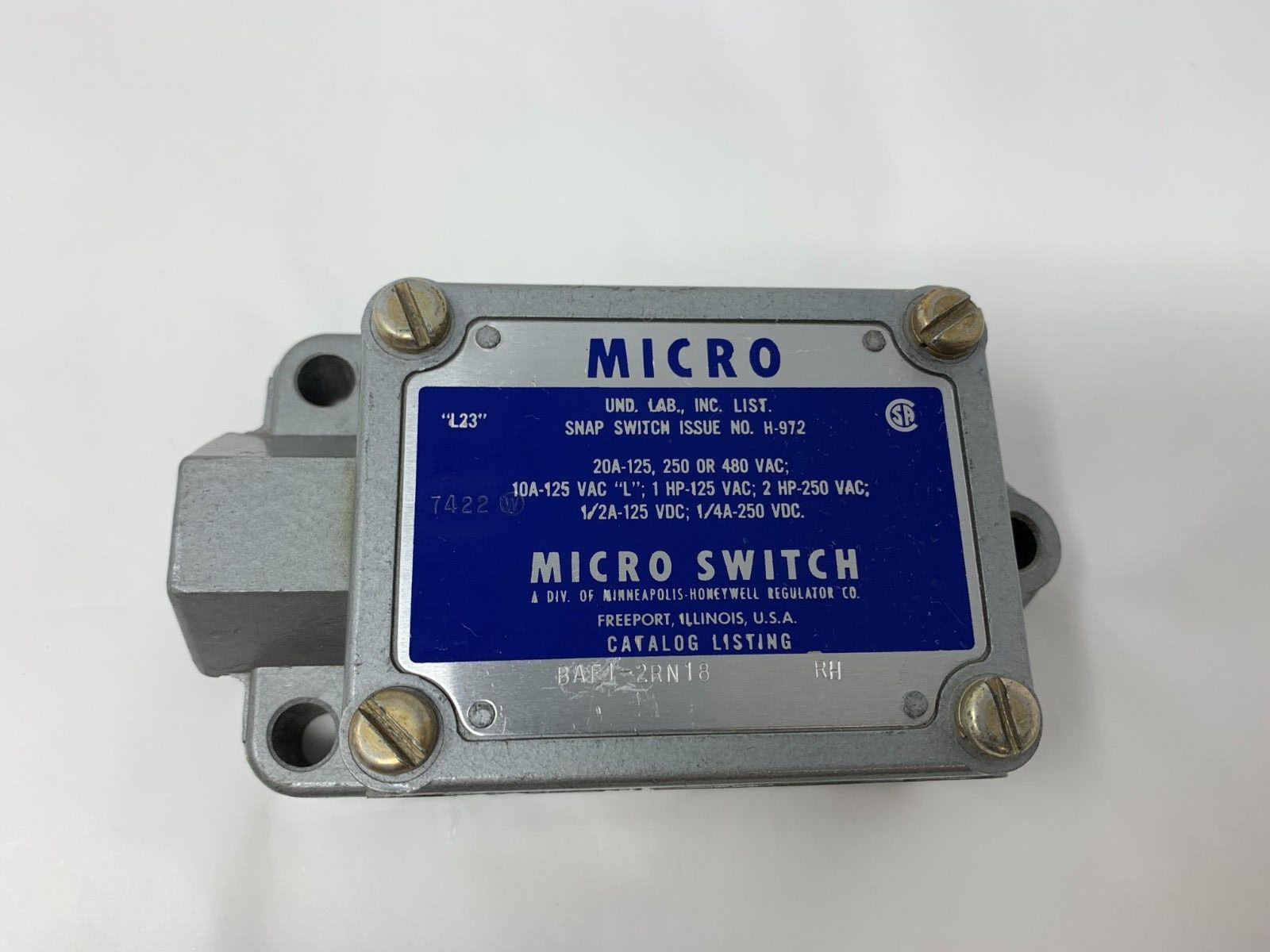 Honeywell Micro Switch BAF1-2RN18RH Limit Switches Left SPDT Snap Action