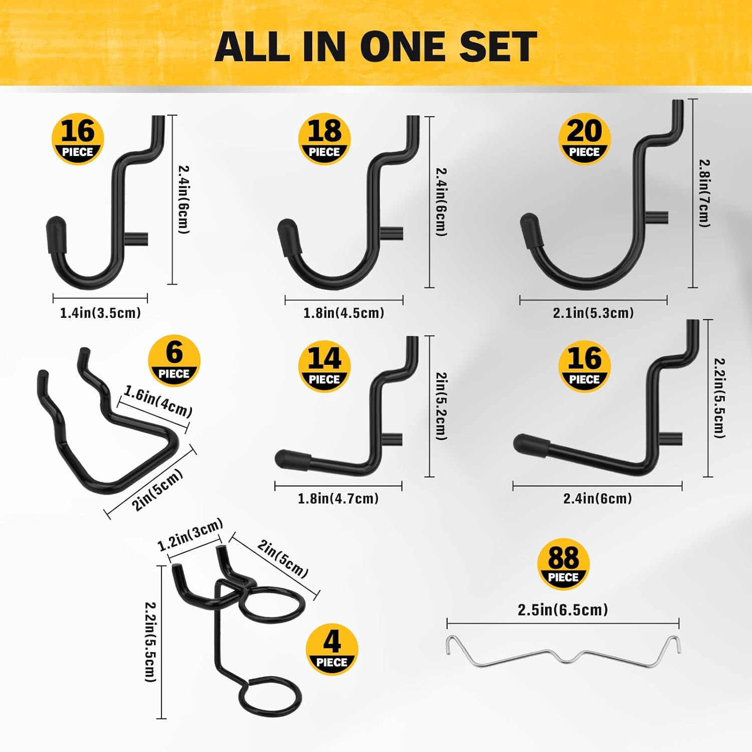 200-Piece Extra Thick Pegboard Hooks Set, 1/4" Heavy Duty Black Peg Board