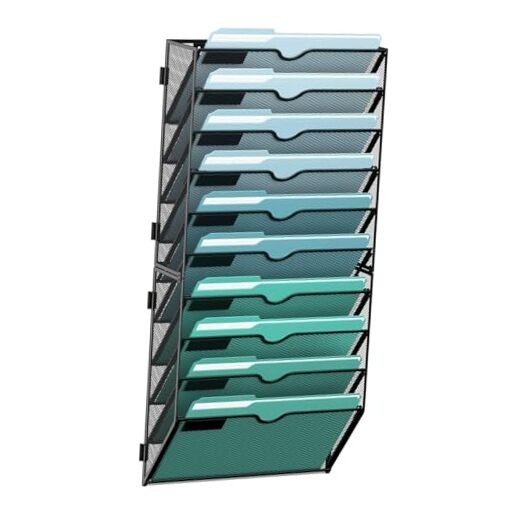 10-Tier Wall File Organizer, Hanging Wall Files for Papers, 10Tier-Black