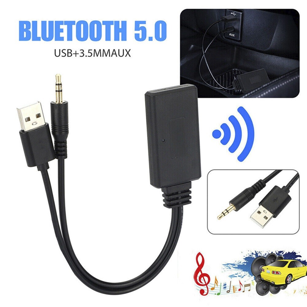 Bluetooth 5.0 Car Receiver Adapter USB 3.5mm Jack Stereo Audio Car AUX Speaker