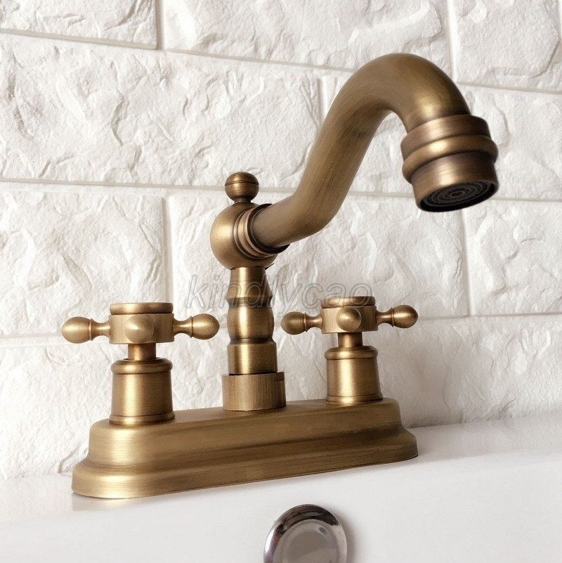 Antique Brass 2 Holes Swivel Bathroom Tap Sink Faucet Vessel Mixer Tap Kan063