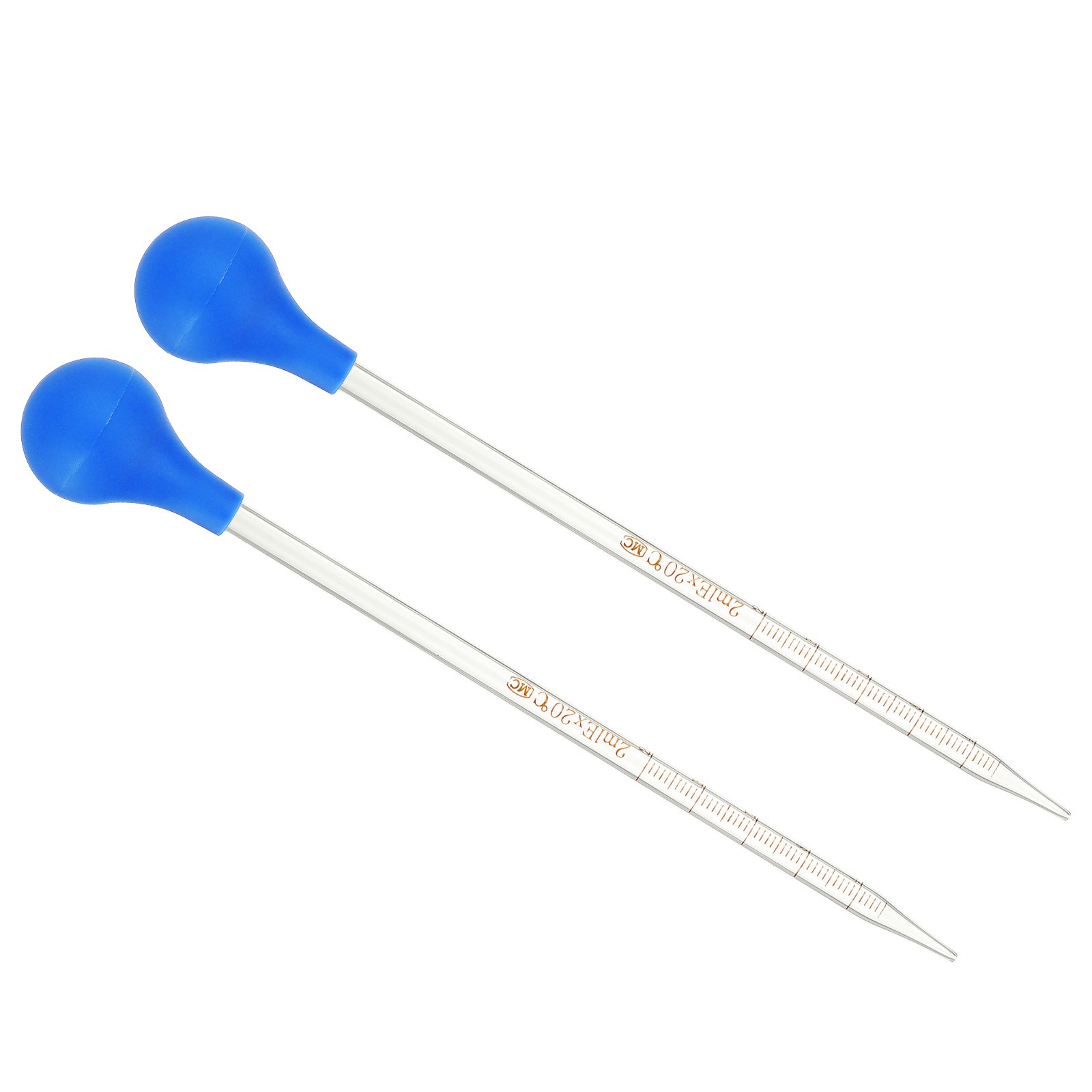 Graduated Dropper Pipettes Kit, 2pcs 2ml Pipette with Rubber Cap, Clear, 7.9"