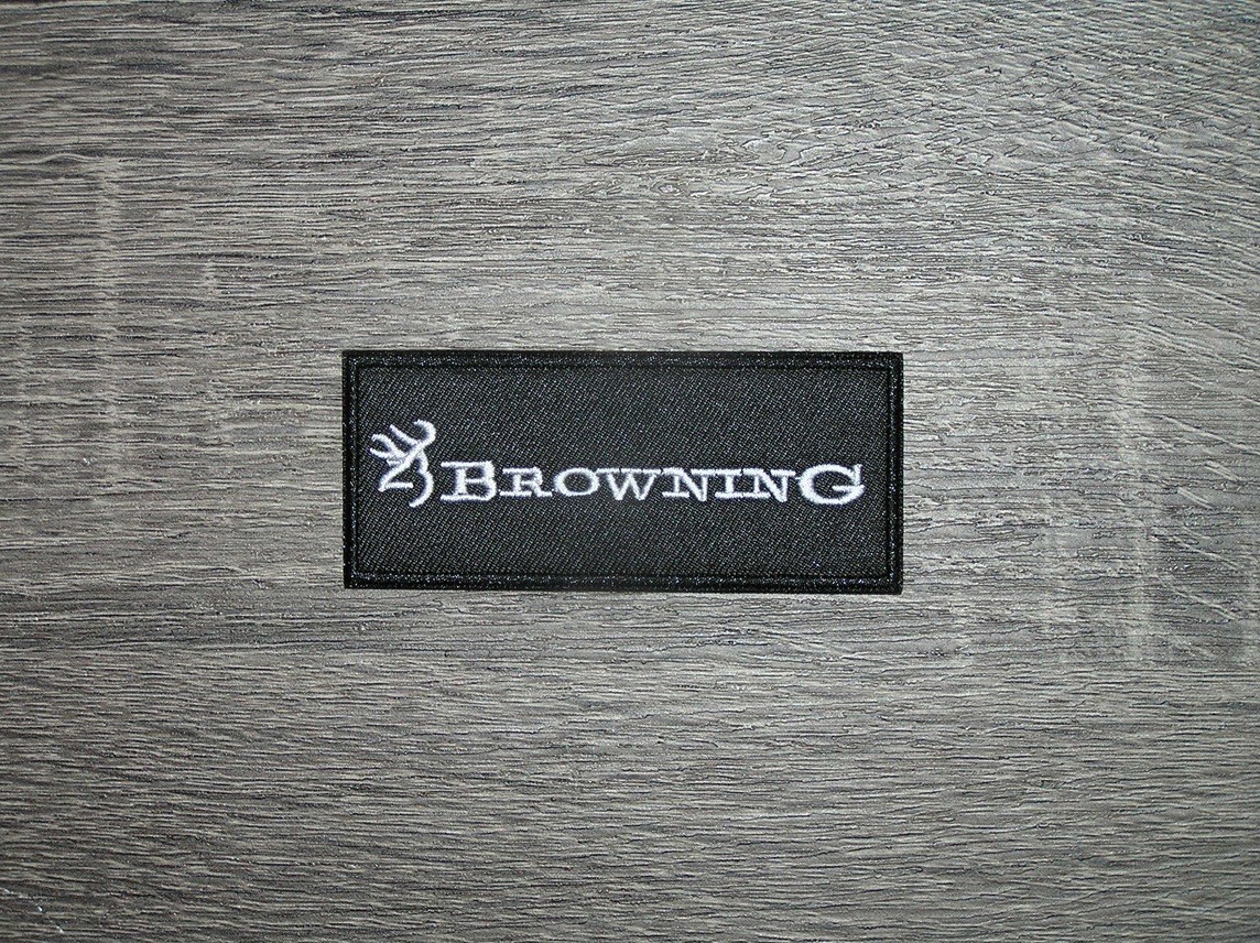 Browning Firearms Shotgun Gunmaker Embroidered Iron On Patch 3.25" x 1.25"