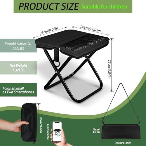 Foldable Backpack Stool, Portable Stool & Pocket Chair for Camping Black
