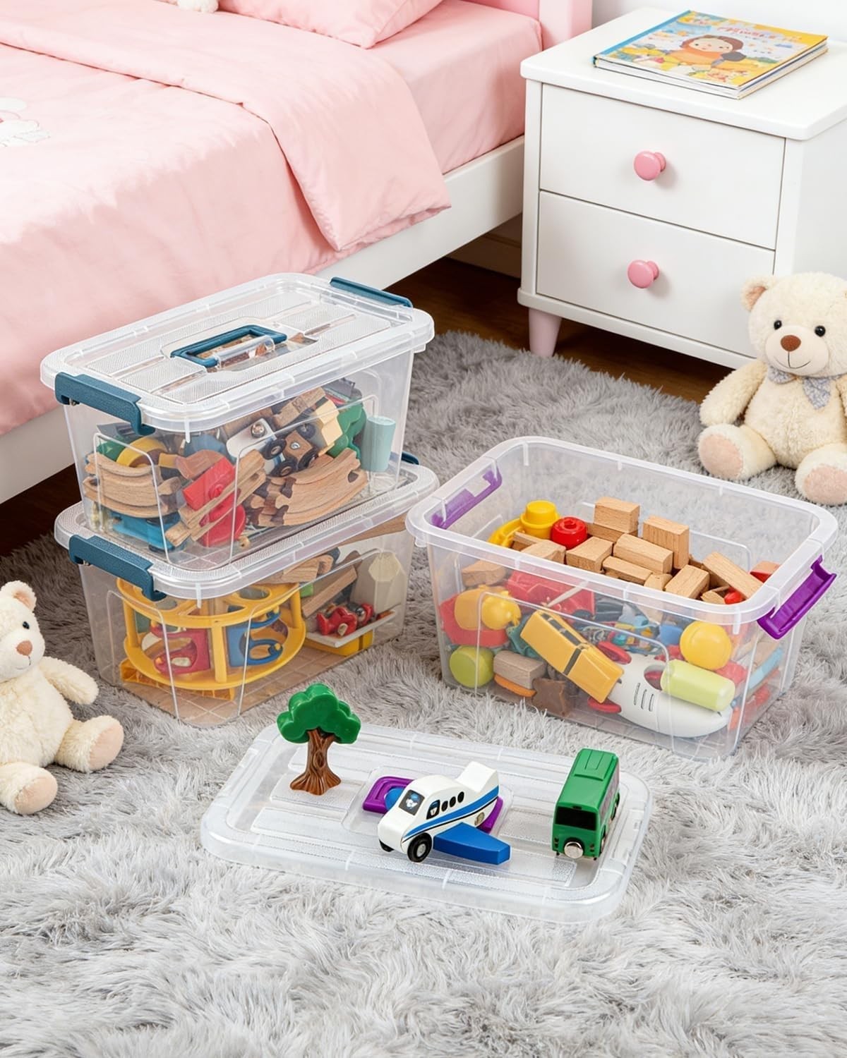 7Qt Clear Stackable Storage Bins with Lids - 6-Pack for LEGO, Crafts & Office