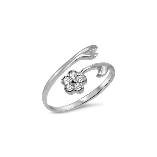 10K Solid White Gold Toe Ring Flower CZ Cubic Zirconia Jewelry Adjustable