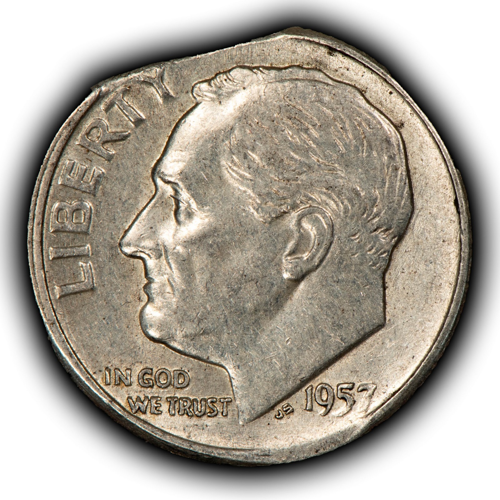 1957 10c Roosevelt Silver Dime - Mint Error Clipped Planchet Blakesley - Z6857