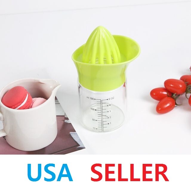 Glass 5 oz Citrus Juicer Strainer and Silicone Cap with Measurement Marking