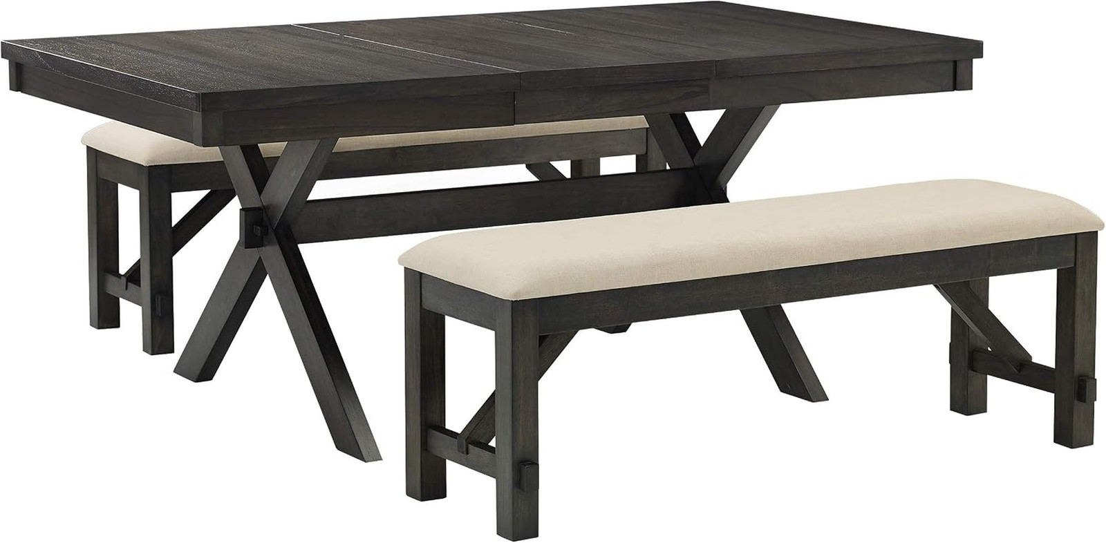 Hayden 3-Piece Modern Farmhouse Dining Table Set for 6 with 2 Wood Benches, Slat