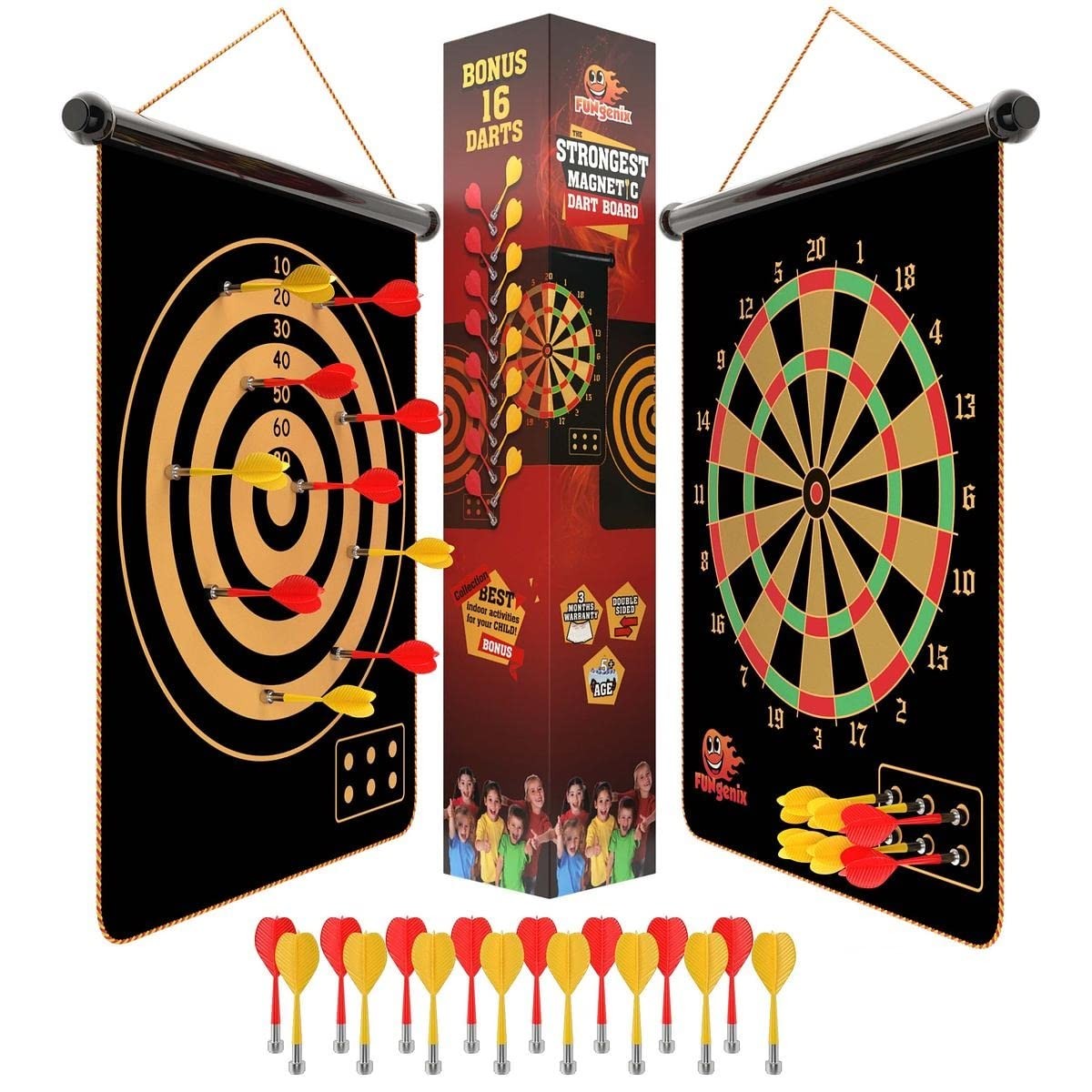 FUNGENIX Magnetic Dart Board for Kids - Indoor/Outdoor Game, 16 Darts