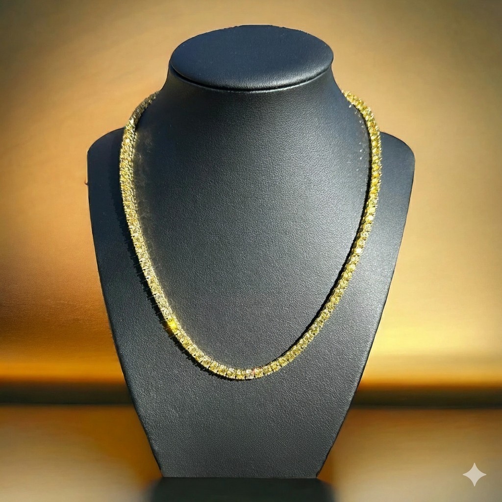 20Ct Round Cut Lab Created Yellow Canary Tennis Necklace 14k Yellow Gold Plated