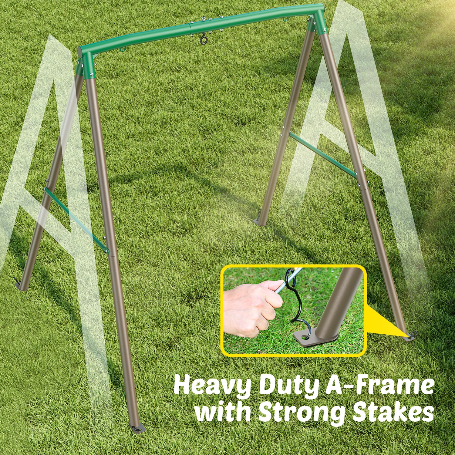 Trekassy Heavy Duty A-Frame Metal Swing Set for Backyard with 60" Rainbow Swing