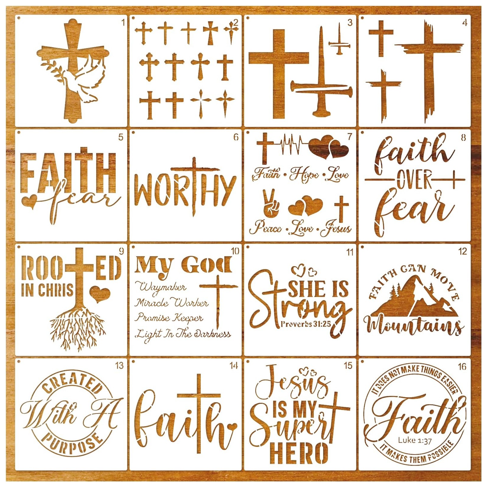 16 Pieces Christian Stencils for Painting Bible Cross Stencils for Crafts Reu...