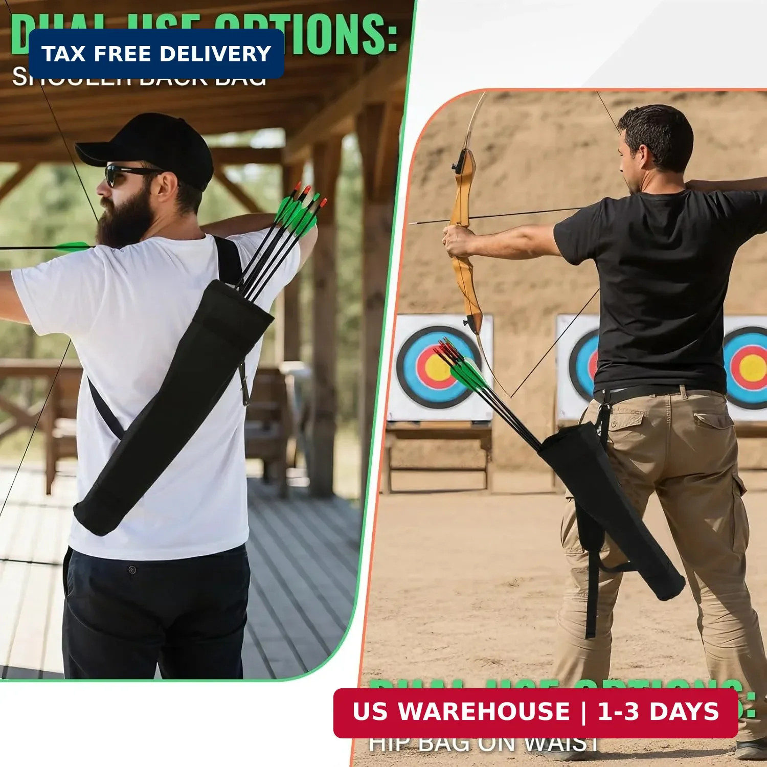 Archery Quiver - Adjustable Back & Hip Arrow Holder for Compound & Recurve Bows