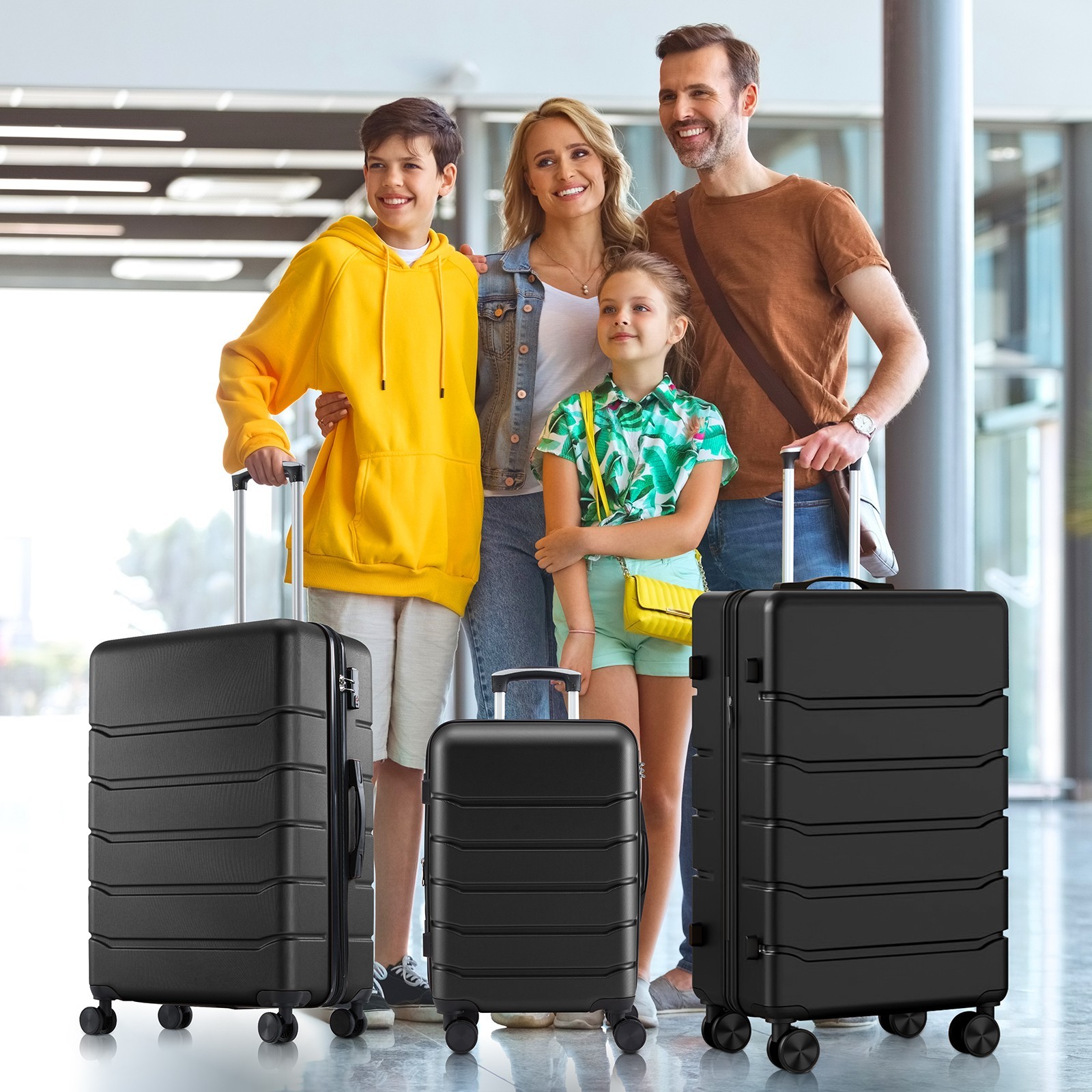 20 Inch Hardside Luggage, Expandable Rolling Luggage with TSA Lock Black/White