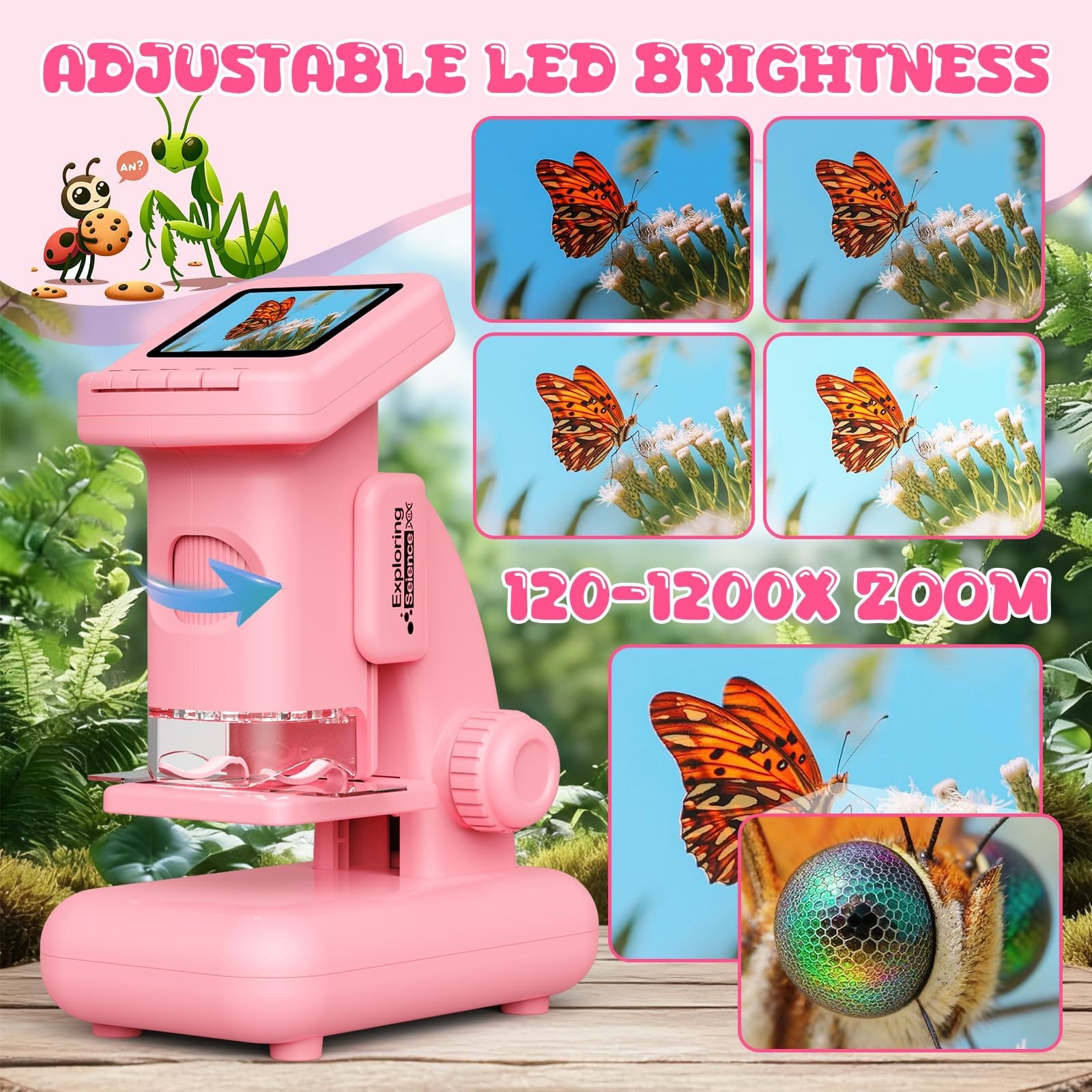 1200X Microscope for Kids, 2 in 1 Handheld & Desktop Digital Microscope with...
