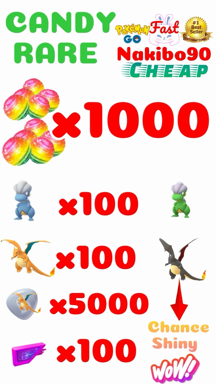 Pokemon🌟Rare Candy 1000🌟Bagon🌟Lure🌟Friend finder Medal🌟Fast And Safe🌟Go