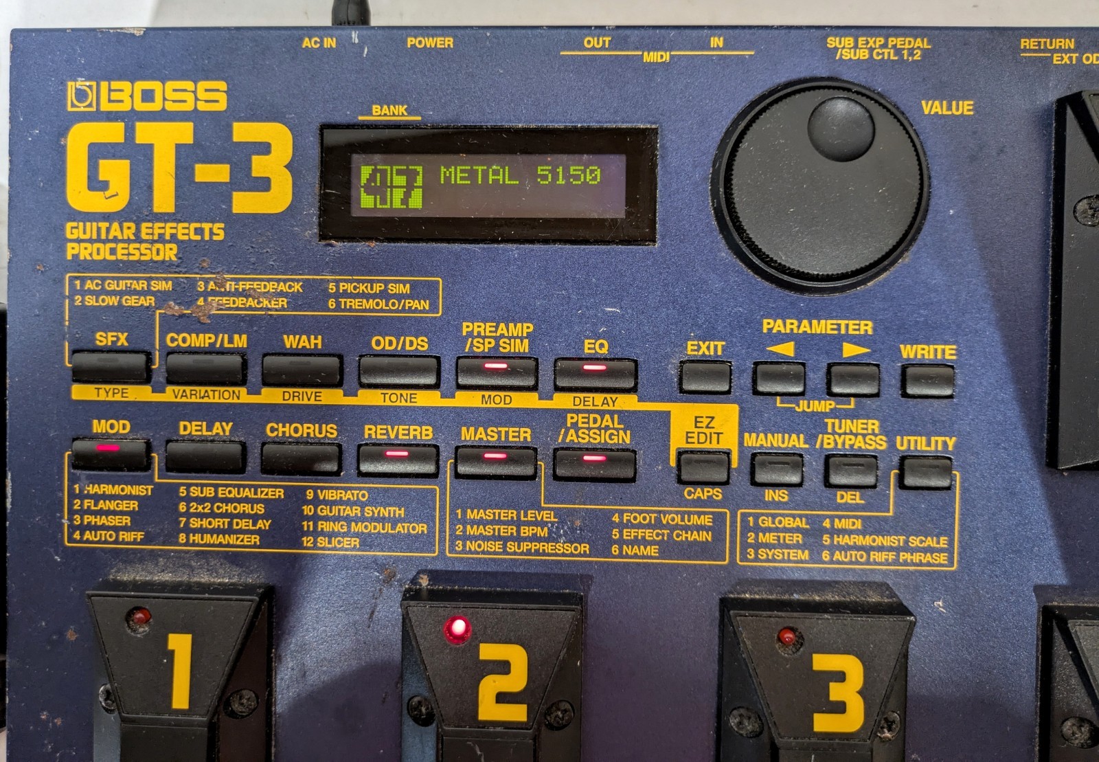 BOSS GT-3 Guitar Effects Processor Multiple Effects Pedal Powers Up Parts Repair