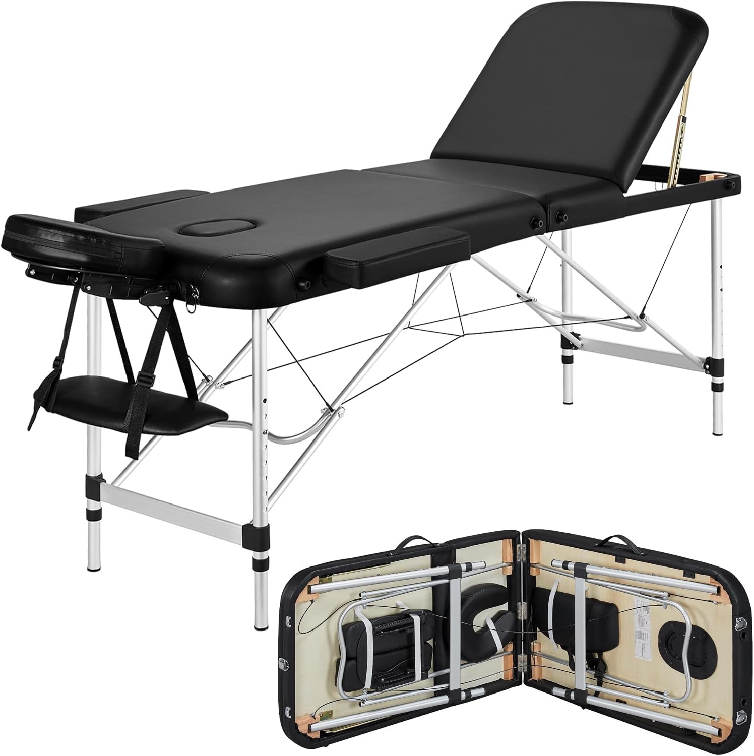 Portable Folding Massage Table Adjustable Lash Tattoo Bed Spa Salon Black