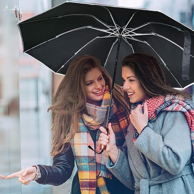 Lejorain Large Reverse Umbrella -50 Inch Windproof Folding Large, Black
