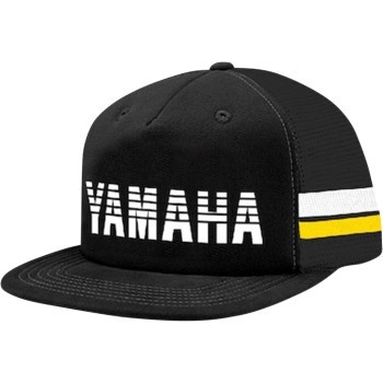 Licensed Yamaha Heritage Black White Yellow Flat Bill Snapback Hat - One Size