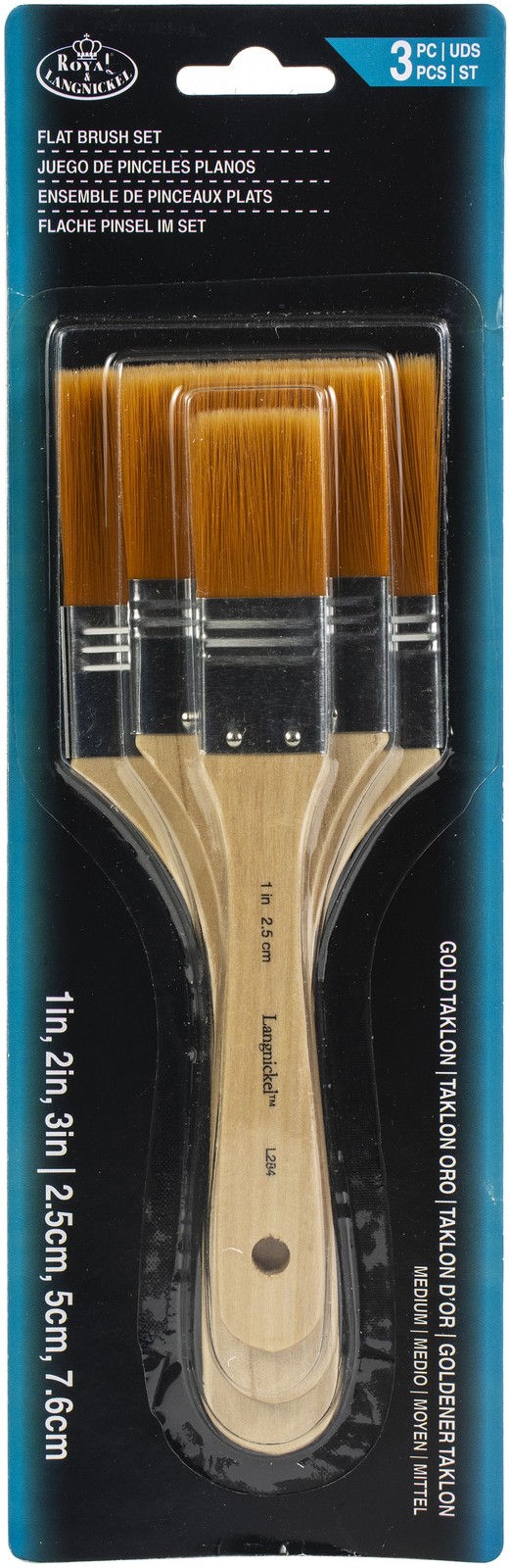 Royal & Langnickel(R) Gold Taklon Flat Brush Set 3/Pkg- - 3 Pack