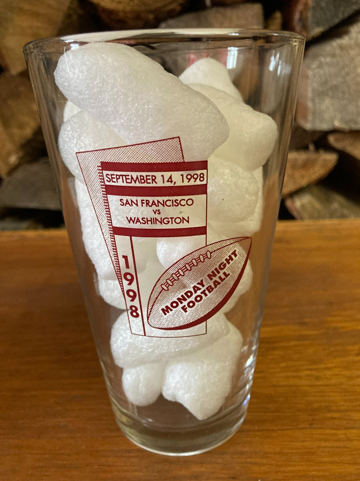 Monday Night Football pint glass San Francisco 49ers vs Washington Redskins 1998